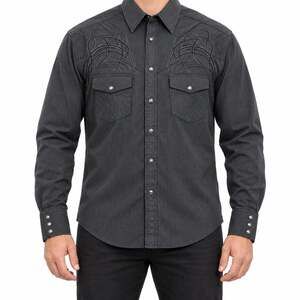 Rock & Roll Cowboy Shirt Mens Large Pinstripe Pearl Snap Embroidered B2S7258